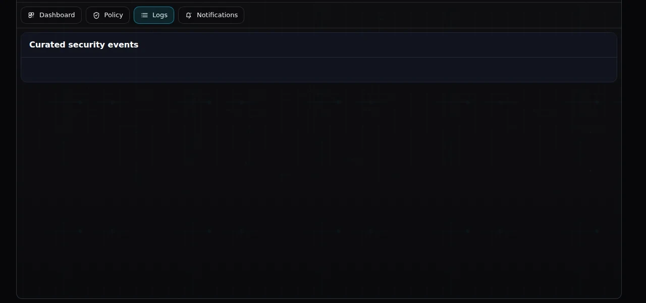 Pitch Black UI concept snapshot: logging and event search